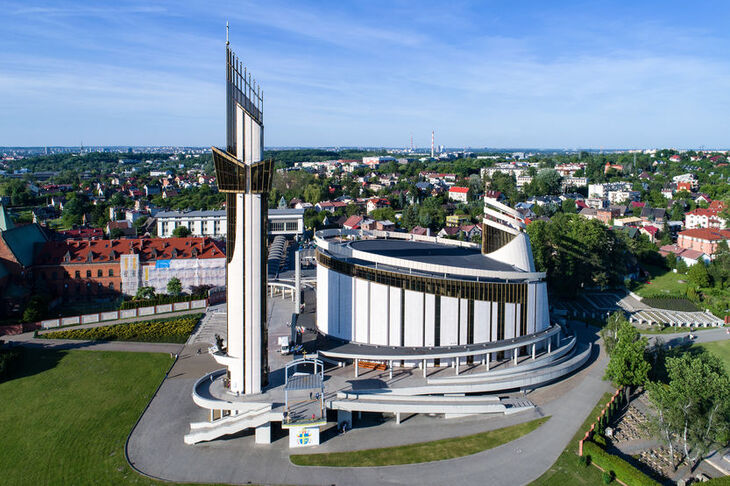 Sanktuarium Bożego Miłosierdzia w Krakowie-Łagiewnikach z lotu ptaka