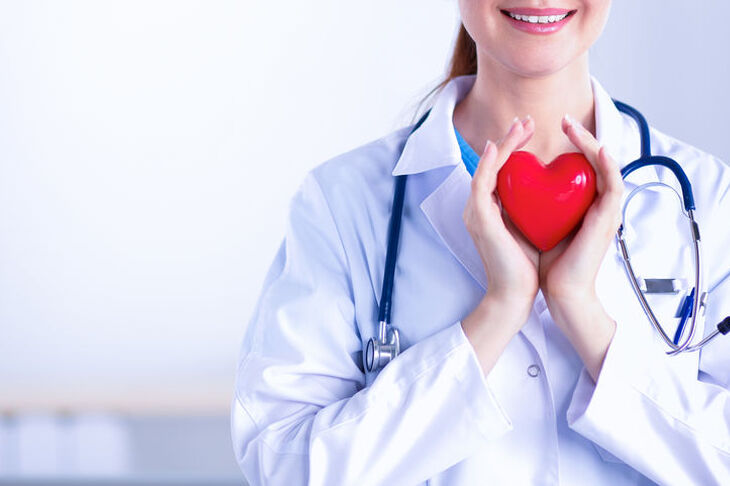 Kardiolog trzyma w dłoniach model serca