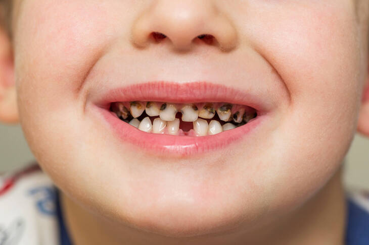 Dziecko z próchnicą zębów