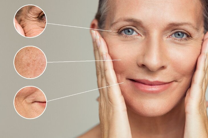Proces starzenia się skóry na twarzy kobiety