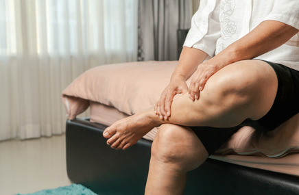 Mężczyzna z bolącą nogą z powodu osteomalacji