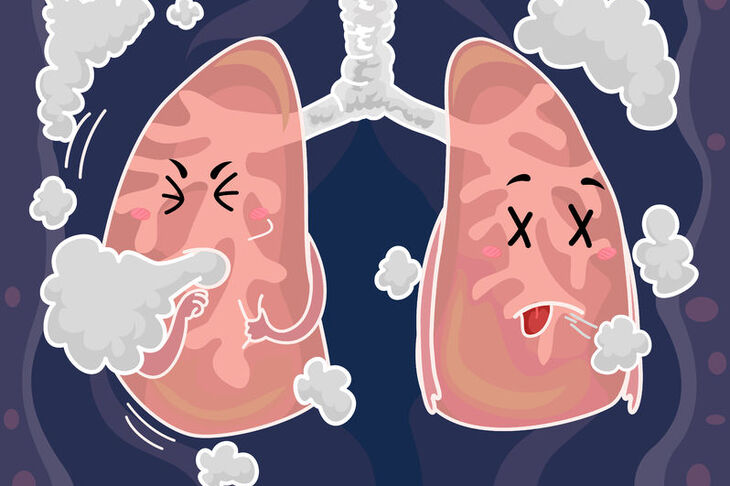 Infografika przedstawiająca płuca chorej osoby