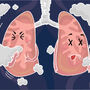 Infografika przedstawiająca płuca chorej osoby